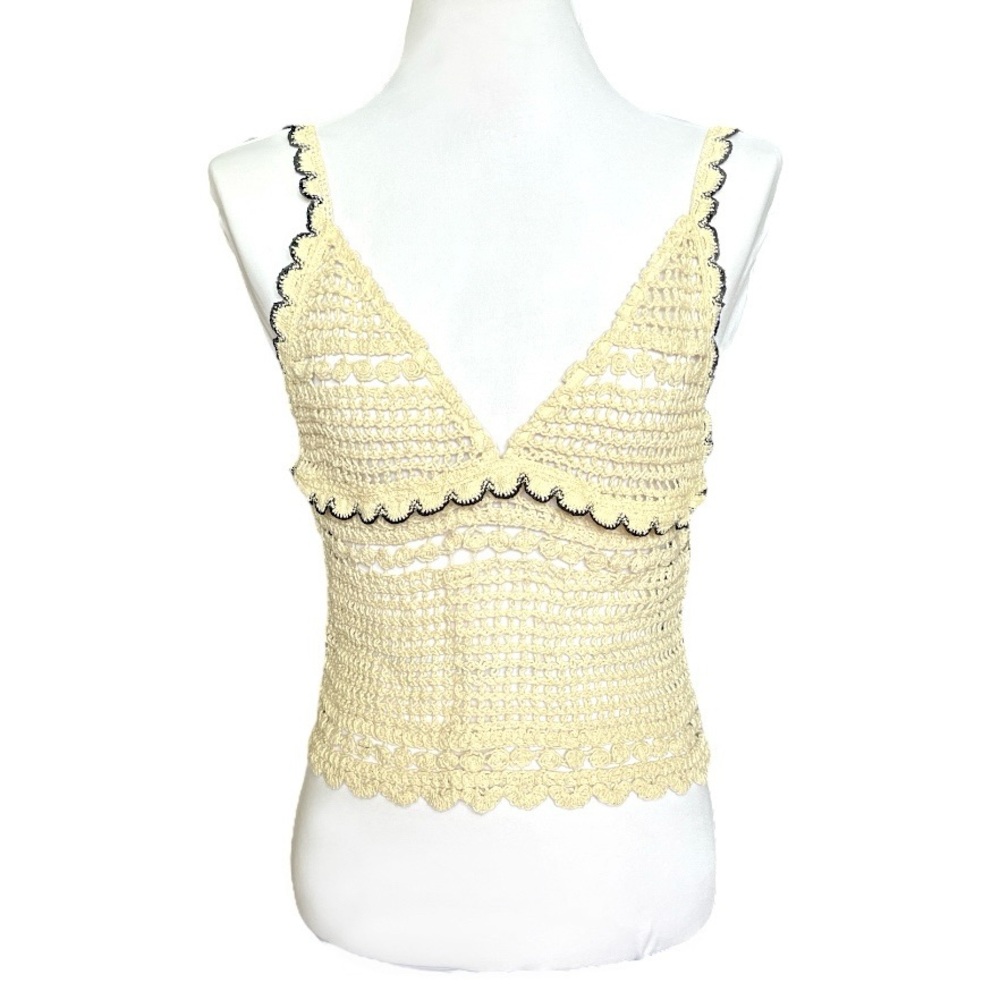 NWT Forever 21 Crochet Knit Top Sleeveless Zip Back Cream Ivory Black Size M